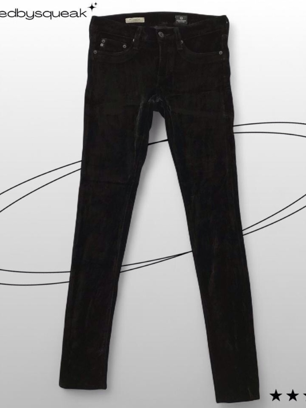 AG Black Crushed Velvet Super Skinny Jeans 26R Y2K Boho Glam Goth